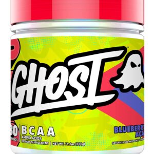 GHOST BCAA Amino Acids, Blueberry Acai - 30 Servings - Sugar-Free Intra and Post Workout Powder & Recovery Drink, 7g BCAA - Muscle Growth & Endurance- Soy & Gluten-Free, Vegan