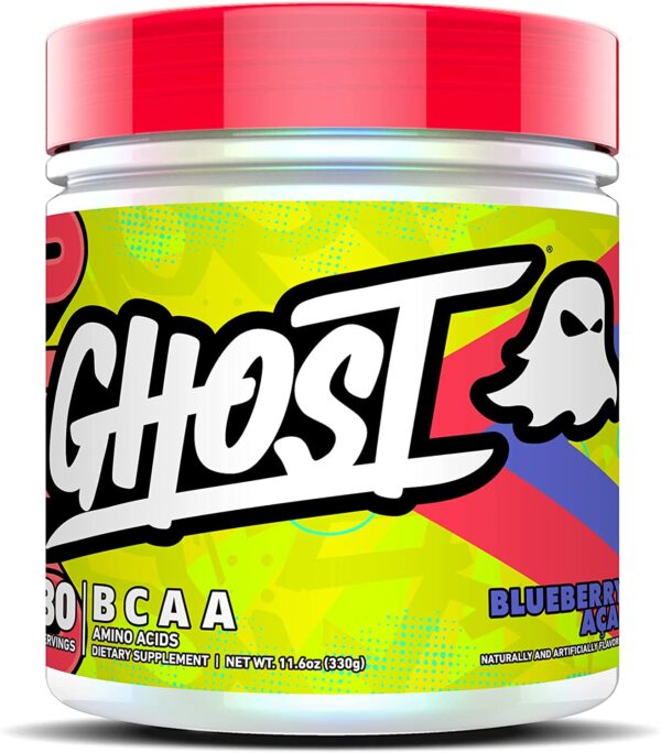GHOST BCAA Amino Acids, Blueberry Acai - 30 Servings - Sugar-Free Intra and Post Workout Powder & Recovery Drink, 7g BCAA - Muscle Growth & Endurance- Soy & Gluten-Free, Vegan
