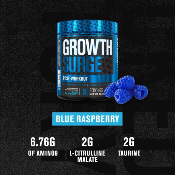 Growth Surge Creatine Post Workout - Muscle Builder with Creatine Monohydrate, Betaine, L-Carnitine L-Tartrate - Daily Muscle Building & Recovery Supplement - 30 Servings, Blue Raspberry