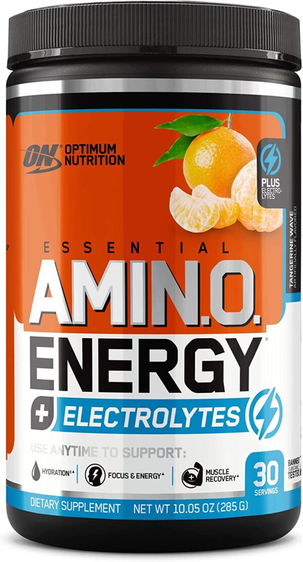 Optimum Nutrition Amino Energy Plus Electrolytes Energy Drink Powder, With Caffeine for Pre-Workout Energy and Amino Acids / BCAAs for Post-Workout Recovery, Tangerine Wave, 10.5 Ounces (30 Servings)