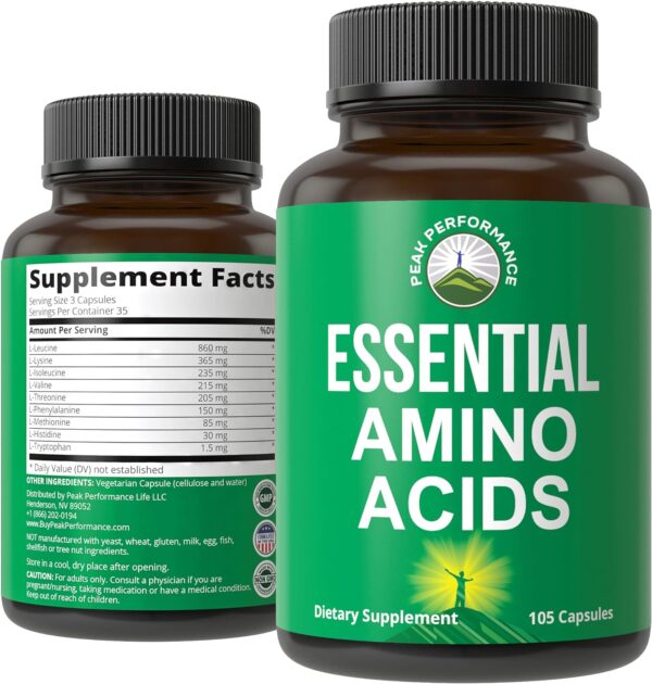 All 9 Essential Amino Acids Supplement. Capsules With 3x More Leucine For Muscle Recovery, Growth. EAA Supplement Better Than BCAA / BCAAS Branched Chain Aminos Acid. USA Tested EAAs Men + Women