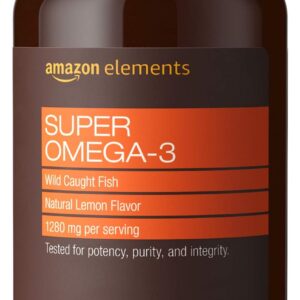 Amazon Elements Super Omega-3 with Natural Lemon Flavor, EPA & DHA Omega-3 fatty acids, 120 Count (1280 mg per serving, 2 Softgels) (Packaging may vary)