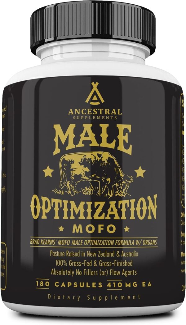 Ancestral Supplements Mofo, Supplements for Men, Support for Test and Energy Levels and Overall Men's Health and Wellness, Non-GMO Grass Fed Beef Organ Supplement with Liver, No Fillers, 180 Capsules