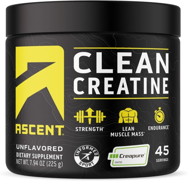 Ascent Clean Creatine Monohydrate Powder - 5G Per Serving, Creapure Creatine Supplement - Unflavored, 45 Servings