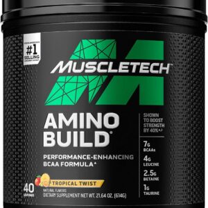 BCAA Amino Acids + Electrolyte Powder, MuscleTech Amino Build, 7g of BCAAs + Electrolytes, Support Muscle Recovery, Build Lean Muscle & Boost Endurance, Tropical Twist (40 Servings)