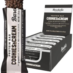 Barebells Protein Bars Cookies & Cream - 12 Count, 1.9oz Bars - Protein Snacks with 20g of High Protein - Chocolate Protein Bar with 1g of Total Sugars - On The Go Protein Snack & Breakfast Bars
