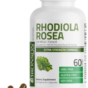 Bronson Rhodiola Rosea Vegetarian Capsules - Adaptogenic Herb - Brain, Stress & Mood Support - Non-GMO, 60 Count