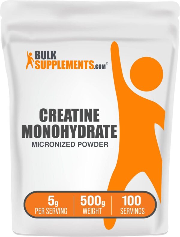 BulkSupplements.com Creatine Monohydrate Powder - Creatine Pre Workout, Creatine for Building Muscle - 5g (5000mg) of Micronized Creatine Powder per Serving, Creatine Monohydrate 500g (1.1 lbs)