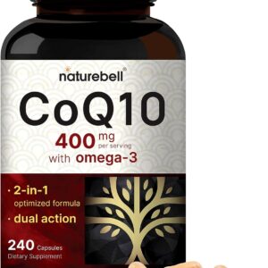 CoQ10 (Ubiquinone) 400mg with Omega 3 Fatty Acids| Stable High Absorption Form – Antioxidant Support for Heart & Energy Health – Extra Strength Coenzyme Q10 Supplement