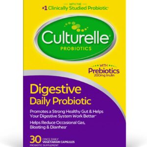 Culturelle Daily Probiotic Capsules For Men & Women, Most Clinically Studied Probiotic Strain, Digestive & Gut Health, Supports Occasional Diarrhea, Gas & Bloating, 1 Month Supply, 30 CT