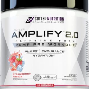 Cutler Nutrition Amplify Caffeine Free Pre Workout for Men and Women Stimulant Free Muscle Pump Enhancer with Nitrates (Arginine Nitrate), Coconut Water, and L-Citrulline, Strawberry Flavor