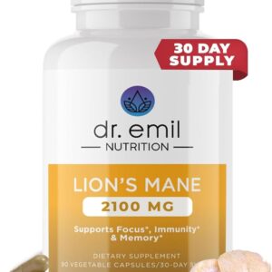 DR EMIL NUTRITION 2100mg Lions Mane Capsules for Focus, Mental Clarity & Cognitive Support - Nootropic Mushroom Supplement with 100% Organic Extract