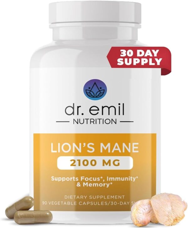 DR EMIL NUTRITION 2100mg Lions Mane Capsules for Focus, Mental Clarity & Cognitive Support - Nootropic Mushroom Supplement with 100% Organic Extract
