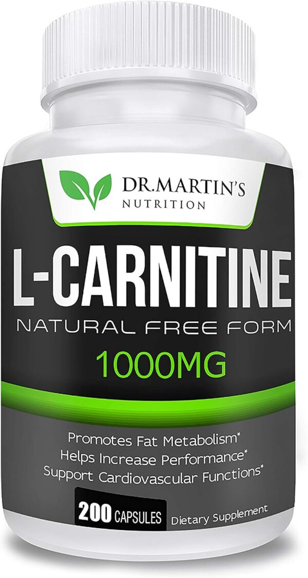 DR. MARTIN'S NUTRITION Extra Strength L-Carnitine - 200 Capsules - 1000mg Per Serving - Boost Your Metabolism and Increase Performance