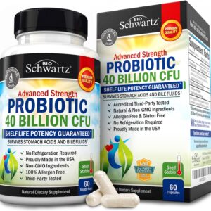 Daily Probiotic Supplement with 40 Billion CFU - Gut Health Complex with Astragalus and Lactobacillus Acidophilus Probiotic for Women and Men - Shelf Stable Pre and Probiotics for Digestive Health