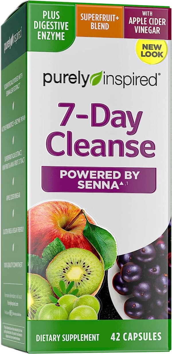 Detox Cleanse | Purely Inspired 7 Day Cleanse and Detox Pills | Acai Berry Cleanse | Whole Body Cleanse Detox for Women & Men | Body Detox with Senna Leaf & Digestive Enzymes | 42 Acai Berry Capsules