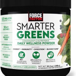 FORCE FACTOR Smarter Greens Daily Wellness Powder to Support Energy, Immunity & Digestion, Greens Powder, Superfood Powder with Vitamins, Minerals, and Probiotics, Naturally Unflavored, 30 Servings