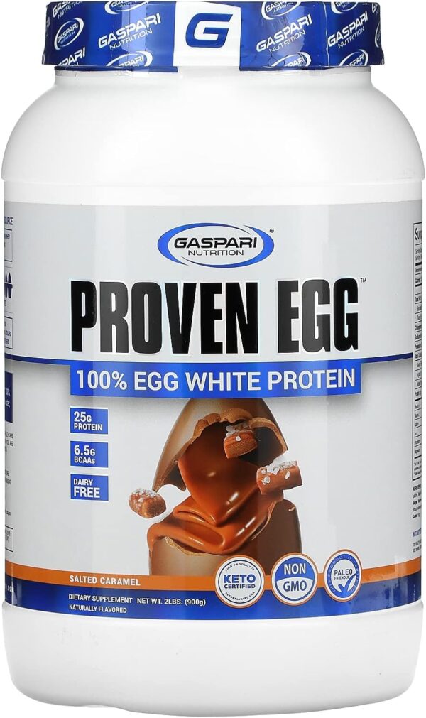 Gaspari Nutrition Proven Egg, 100% Egg White Protein, 25g Protein, Keto Friendly, Dairy Free, Lactose Free, Soy Free (2 lbs, Salted Caramel)