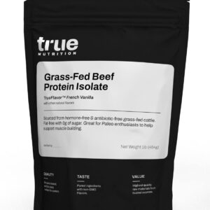 Grass Fed Beef Protein Powder Isolate - 29g of Paleo, Keto, Carnivore Beef Protein per Serving - Zero Carb, Fat Free, Gluten Free, Dairy Free, Soy Free - French Vanilla - 1LB