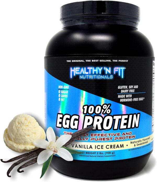 Healthy 'N Fit 100% Egg Protein- Vanilla Ice Cream (2lb): 100% Egg White Protein Plus Natural Peptides. Pure, All Naturally Sweetened Protein