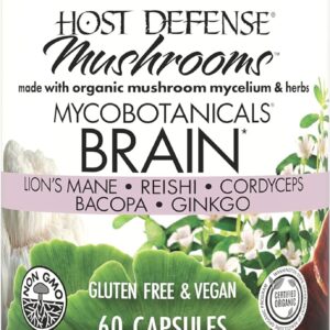 Host Defense, MycoBotanicals Brain Capsules, Promotes Concentration, Memory and Cognitive Function, Mushroom and Herb Supplement, Unflavored, 60 Count (Pack of 1)