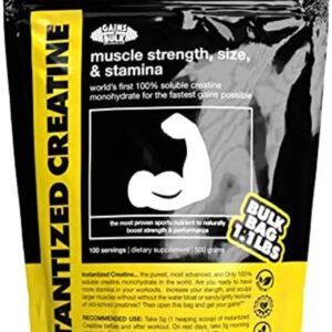 Instantized Creatine Monohydrate Gains in Bulk, Worlds First 100% Soluble Creatine for Strength, Performance, and Muscle Building (100 Servings)