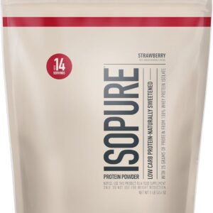 Isopure Protein Powder, Whey Protein Isolate Powder, 25g Protein, Low Carb & Keto Friendly, Naturally Sweetened & Flavored, Flavor: Strawberry, 14 Servings, 1 Pound