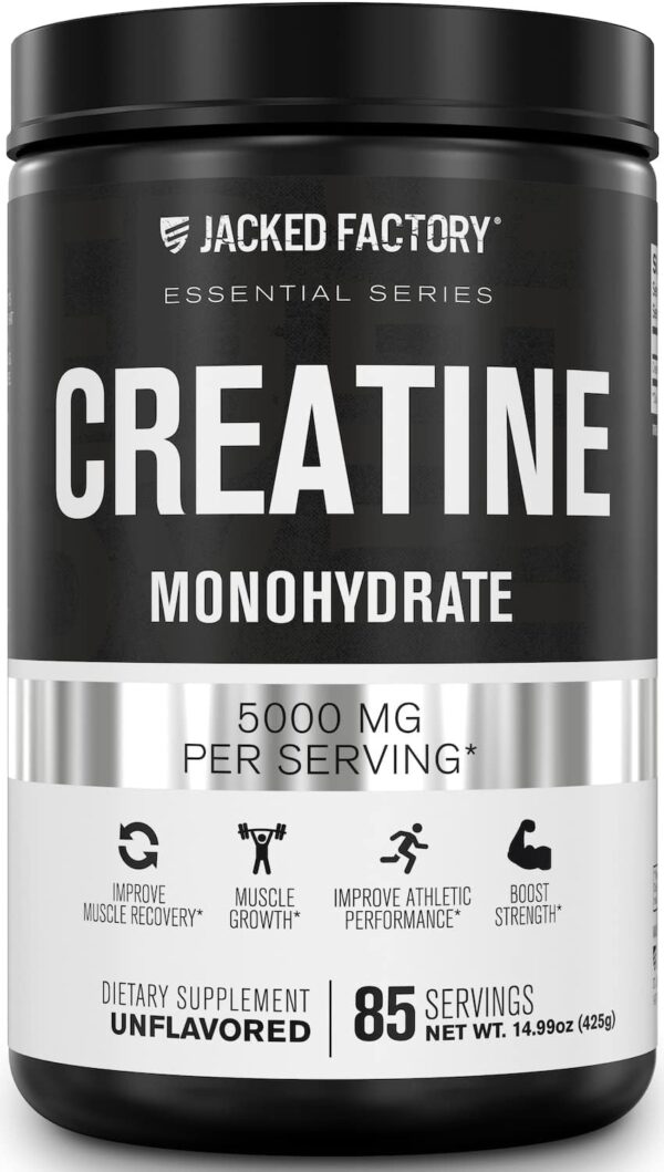 Jacked Factory Creatine Monohydrate Powder 425g - Creatine Supplement for Muscle Growth, Increased Strength, Enhanced Energy Output and Improved Athletic Performance 85 Servings, Unflavored