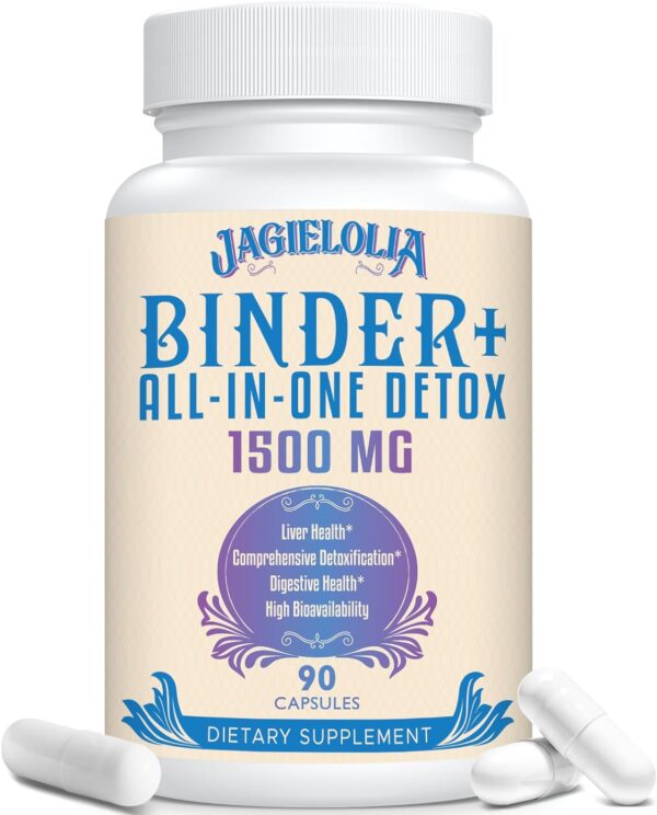 Jagielolia All-in-One Detox Binder Supplement 1500 MG - High Bioavailability, Liver Gut Detox Cleanse with Activated Charcoal, Zeolite & Bentonite Clay for Toxins, Liver, Digestive, 90 Vegan Capsules