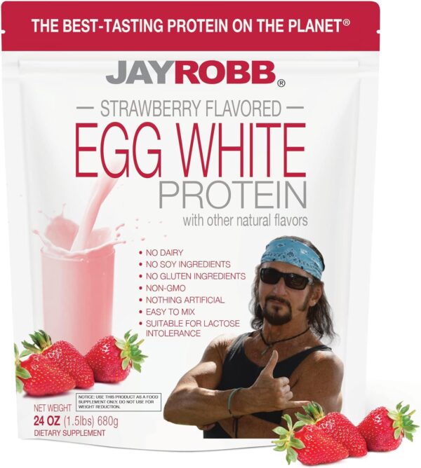 Jay Robb Strawberry Egg White Protein Powder, Low Carb, Keto, Vegetarian, Gluten Free, Lactose Free, No Sugar Added, No Fat, No Soy, Nothing Artificial, Non-GMO, Best-Tasting, (24 oz, Strawberry)