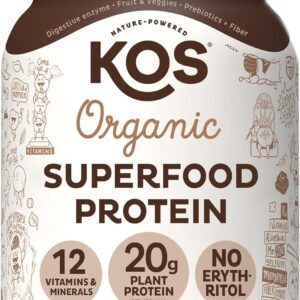 KOS Vegan Protein Powder Erythritol Free, Chocolate - Organic Pea Protein Blend, Plant Based Superfood Rich in Vitamins & Minerals - Keto, Dairy Free - Meal Replacement for Women & Men, 28 Servings