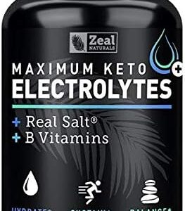 Keto Electrolyte Supplement (120 Capsules) Maximum Keto Electrolytes Supplements Pills w Real Salt®, B Vitamins, Magnesium and Potassium Supplement - Salt Pills & Electrolyte Tablets