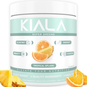 Kiala Nutrition Super Greens - Organic Greens Powder to Reduce Bloat, Support Gut Health, Boost Immunity, Healthy Digestion for Women - Antioxidant Support - Spirulina - Chlorella - Tropical Splash