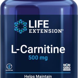 Life Extension L-Carnitine – 500 mg, Energy Supplement, Memory Supplement – Free Form Amino Acid, Nitric Oxide Support, Healthy Blood Pressure – Gluten-Free, Non-GMO, Vegetarian – 30 Capsules