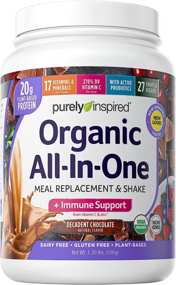 Meal Replacement Shake, Organic | Purely Inspired All-in-One Meal Replacement | Plant Based Protein Powder for Women & Men | Organic Protein Powder | Protein Shake Powder | Chocolate, 1.3 Pounds