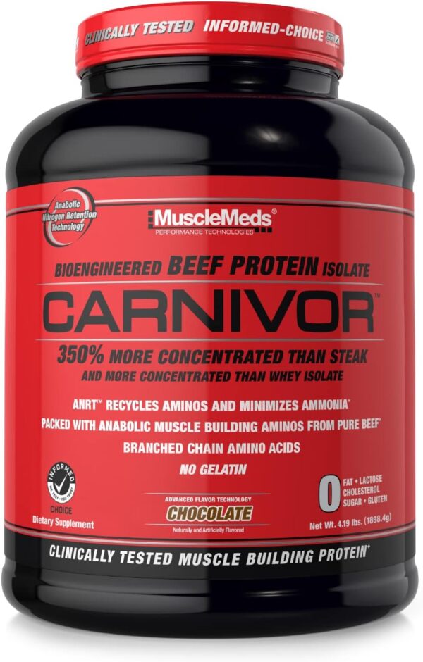 MuscleMeds, Carnivor Beef Protein Isolate Powder 56 Servings, Chocolate, 72 Ounce,4.19 Pound (Pack of 1),002542