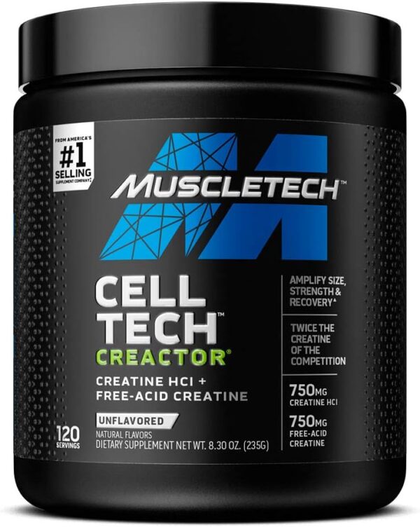 MuscleTech Cell-Tech Creactor Creatine HCl Powder | Post Workout Muscle Builder for Men & Women | Creatine Hydrochloride + Free-Acid | Unflavored (120 Servings)