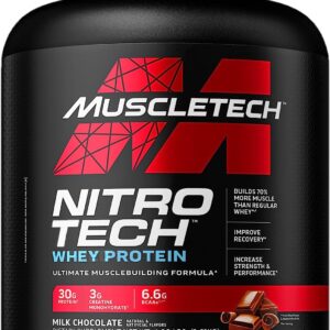 Whey Protein Powder | MuscleTech Nitro-Tech Whey Protein Isolate & Peptides | Milk Chocolate, 4 Pound (Pack of 1), 40 Servings