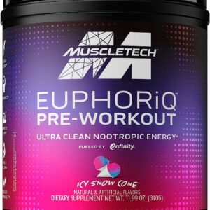 MuscleTech Pre Workout Powder EuphoriQ PreWorkout Smart Pre Workout Powder for Men & Women Caffeine Metabolite Fueled with Paraxanthine ICY Snow Cone (20 Servings)
