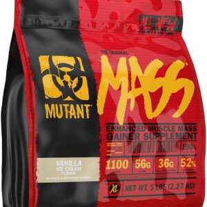 Mutant Mass Weight Gainer Protein Powder – Build Muscle Size and Strength with 1100 Calories – 56 g Protein – 26.1 g EAAs – 12.2 g of BCAAs – 5 lbs – Vanilla Ice Cream