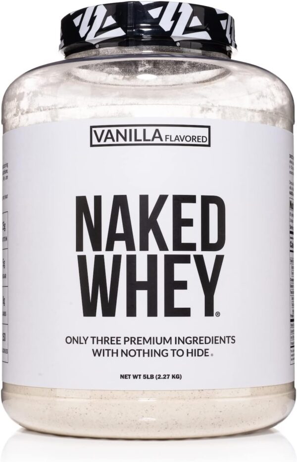 NAKED Nutrition Whey Vanilla Protein - All Natural Grass Fed Whey Protein Powder + Vanilla + Coconut Sugar- 5Lb Bulk, GMO-Free, Soy Free, Gluten Free. Aid Muscle Recovery - 61 Servings