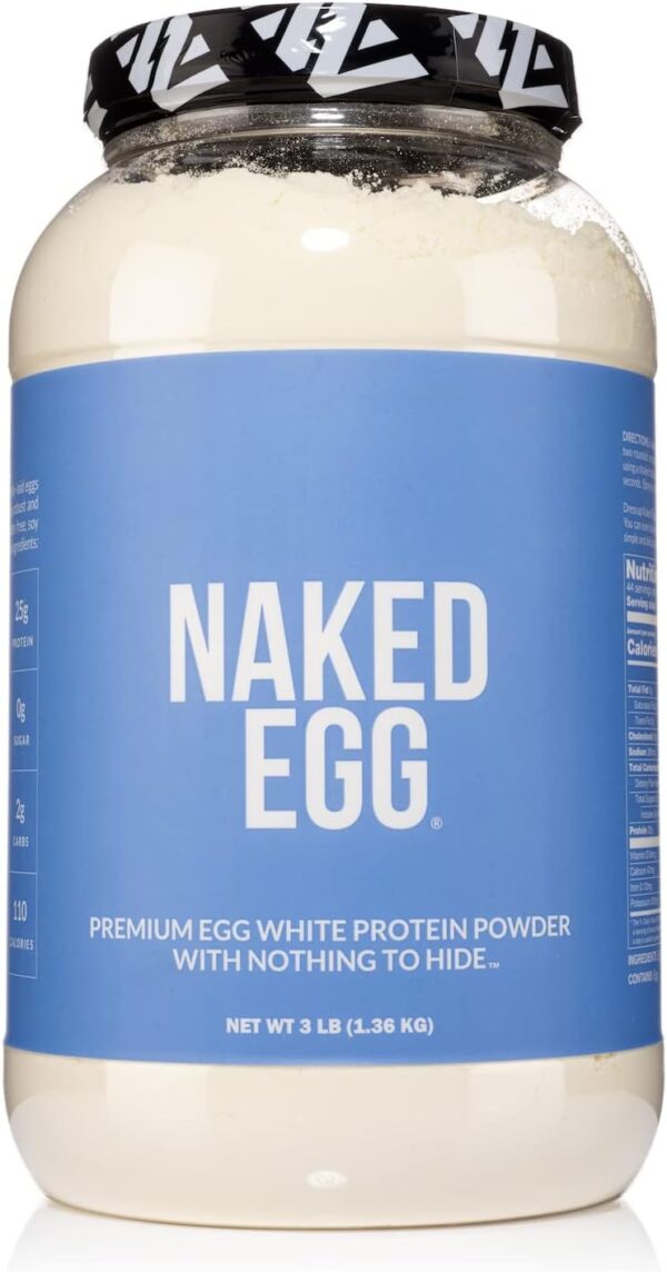 NAKED nutrition 3LB Non-GMO Egg White Protein Supplement Powder, Unflavored, No Additives, Paleo, Dairy Free, Gluten Free, Soy Free – 25g Protein, 44 Servings, 3 pounds