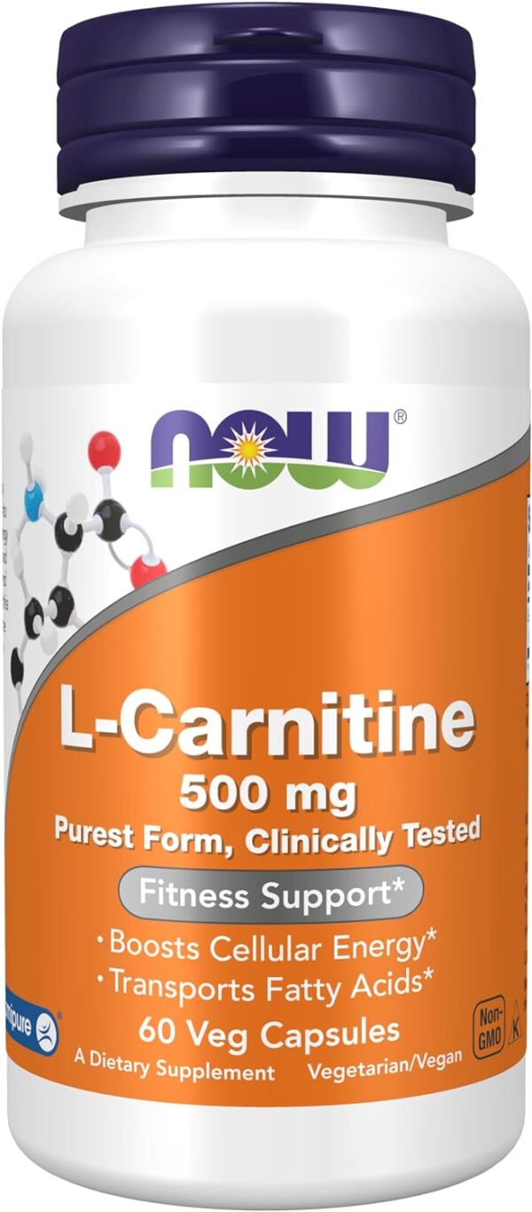 NOW Supplements, L-Carnitine 500mg, Purest Form, Amino Acid, Fitness Support*, 60 Veg Capsules