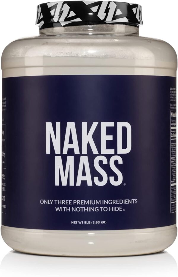 Naked Mass - Natural Weight Gainer Protein Powder - 8 LB Bulk, GMO Free, Gluten Free & Soy Free. No Artificial Ingredients - 1,250 Calories per Serving