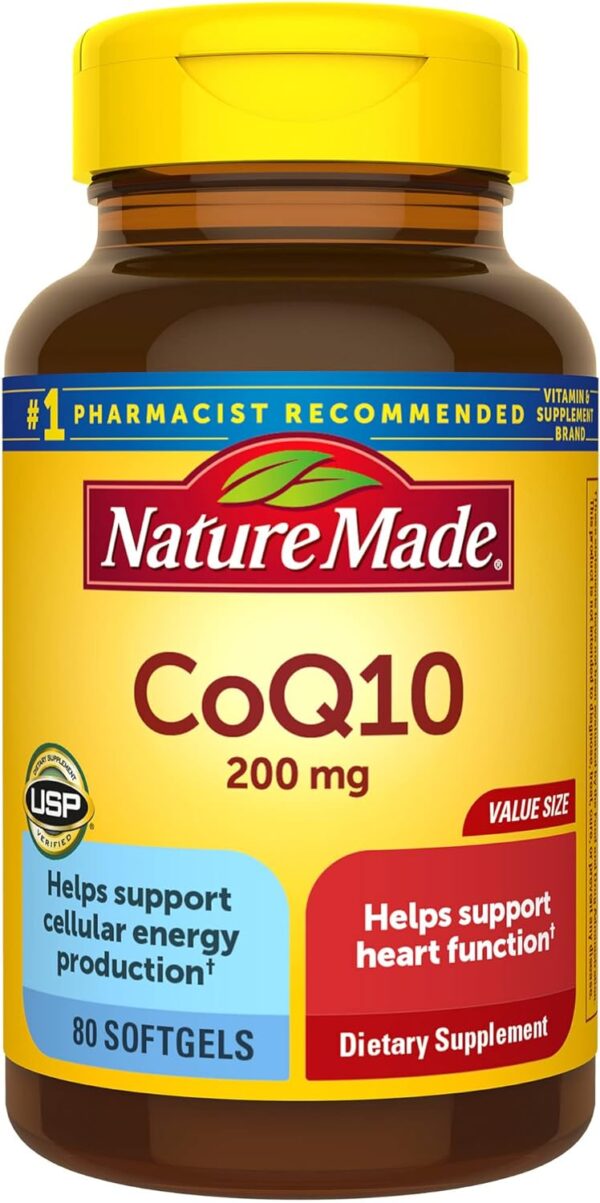 Nature Made CoQ10 200mg, Dietary Supplement for Heart Health Support, 80 Softgels, 80 Day Supply