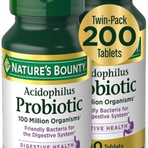 Nature's Bounty Acidophilus Probiotic, Daily Probiotic Supplement, Supports Digestive Health, Twin Pack, 200 Tablets