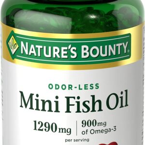 Nature's Bounty Mini Fish Oil Softgels 1290 mg, Omega-3, Supports Heart Health, Odor-Less, 90 Mini Coated Softgels