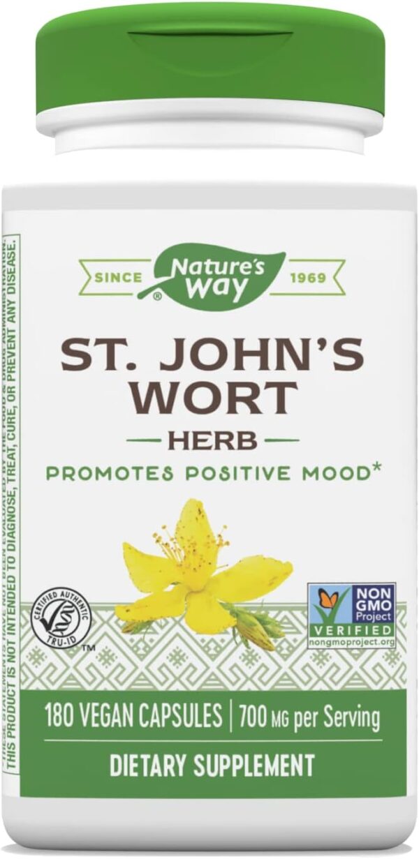 Nature's Way Premium St. John’s Wort Herb, Promotes A Positive Outlook*, 700 mg per serving, 180 Vegan Capsules