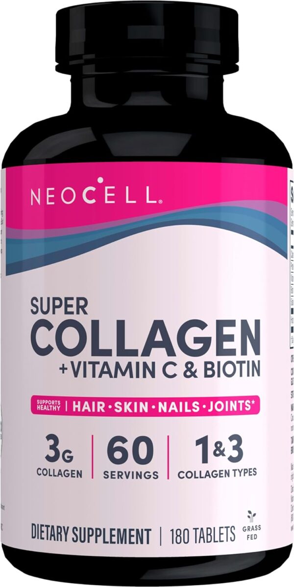 NeoCell Super Collagen With Vitamin C and Biotin, Skin, Hair and Nails Supplement, Includes Antioxidants, Tablet, 180 Count, 1 Bottle