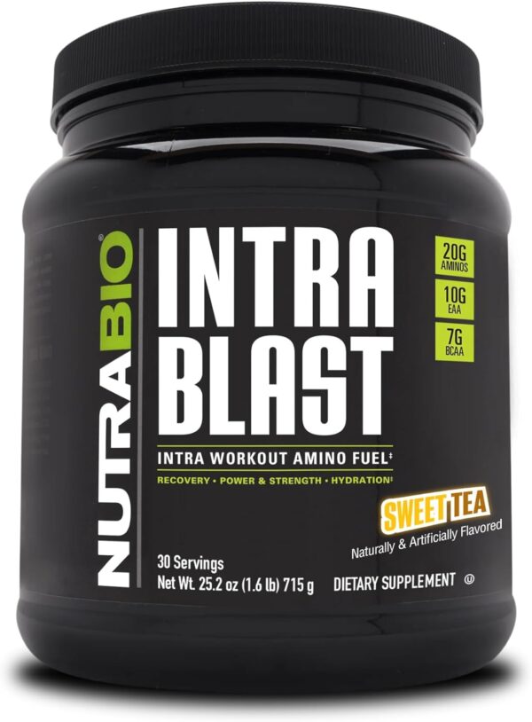 NutraBio Intra Blast and Pre-Workout Powder - Advanced Electrolyte Performance Drink - Amino Acid Recovery, EAA/BCAA Formula - Non-GMO and Gluten Free - Sweet Tea - 30 Servings